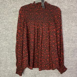 NEW $74‎ Twelve O Two Smocked Printed Blouse Red Size M